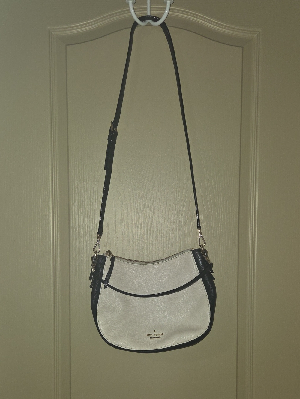 kate spade Cream and Black Leather Crescent Crossbody